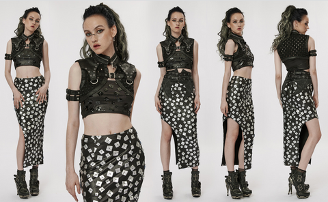 Punk Rave - Mantella strappata con collo alto punk da donna