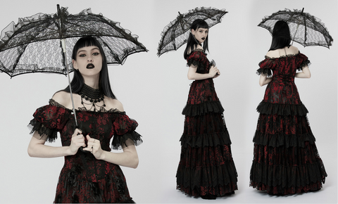 Punk Rave Women's Gothic Ruffles Lace Umbrella