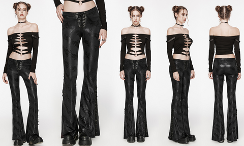 Women's Punk Thorns Printed Lace-up Flared Pants Black