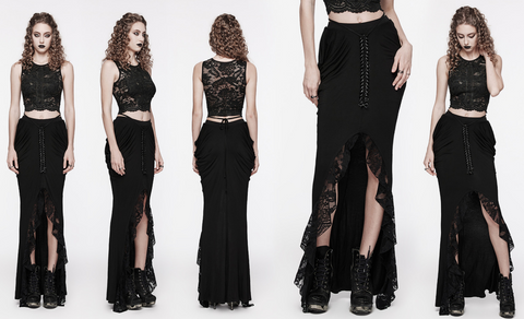 Women's Gothic Irregular Ruched Lace Splice Wrap Skirt