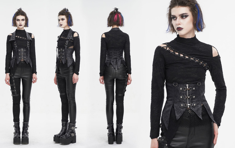 Women's Gothic Irregular Lace-up Vest with Detachable Collar