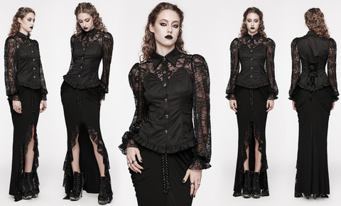 Women's Gothic Puff Sleeved Lace Splice Ruffled Shirt