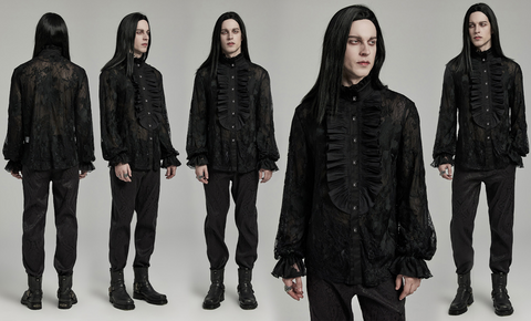 Men's Gothic Stand Collar Ruffled Lace Shirt