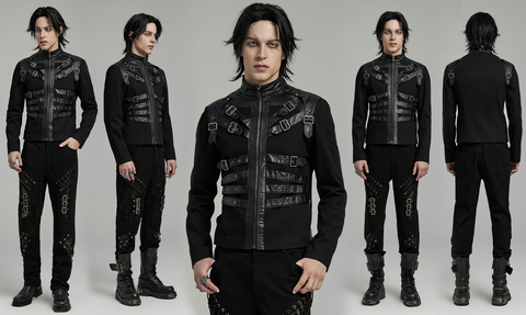 Men's Punk Multi-buckles Straps Faux Leather Jacket