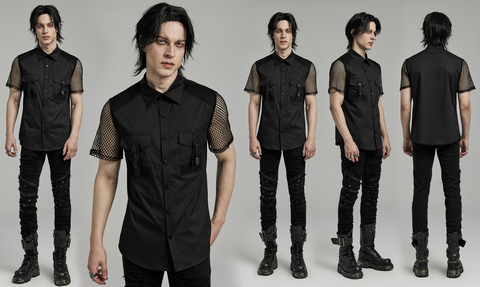 Men's Punk Triangle Straps Splice Shirt