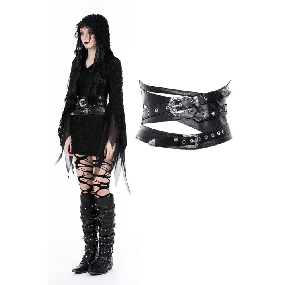 Devil Fashion Black Gothic Punk Studded Underbust Corset Style