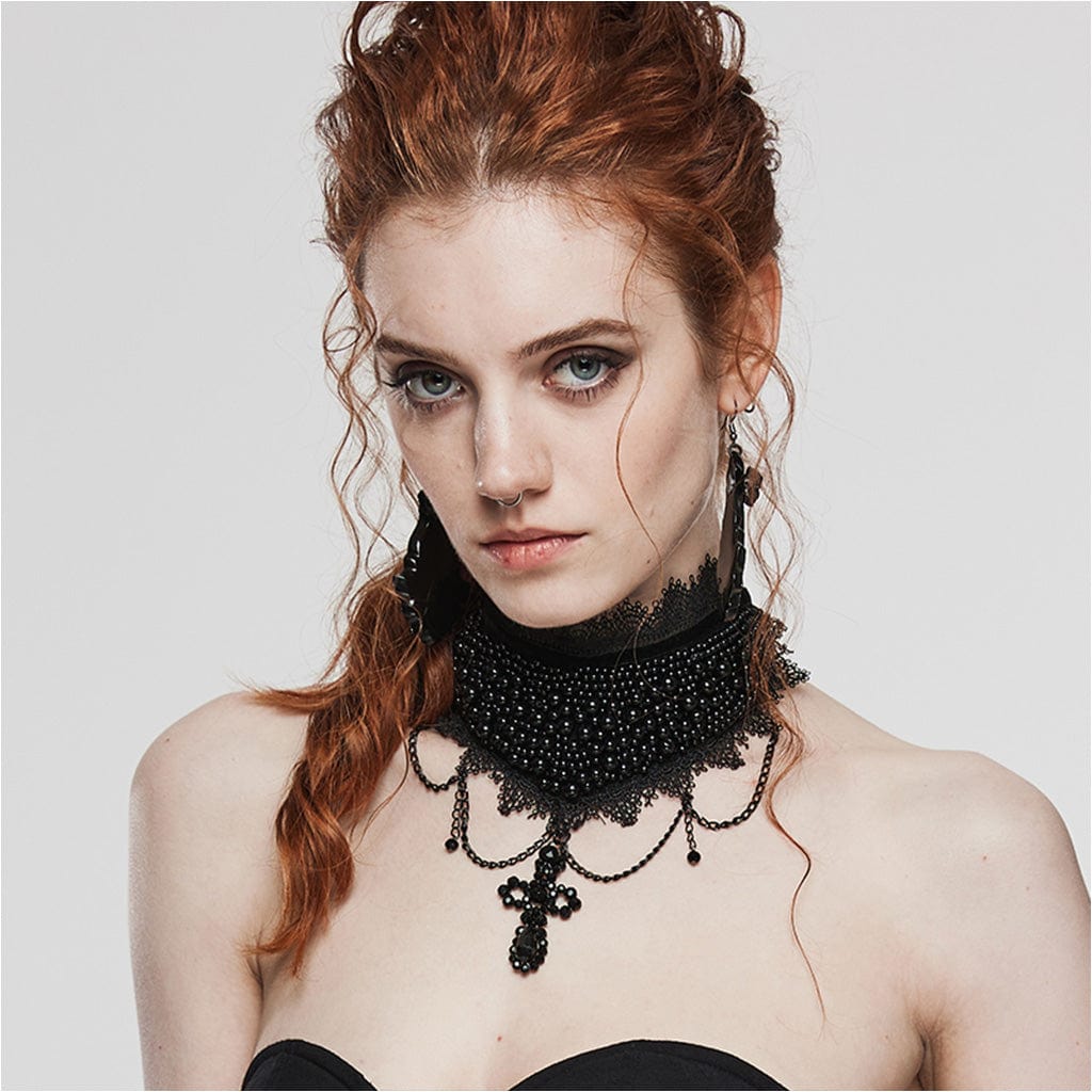 Women's Gothic Layered Beads Lace Choker – Punk Design