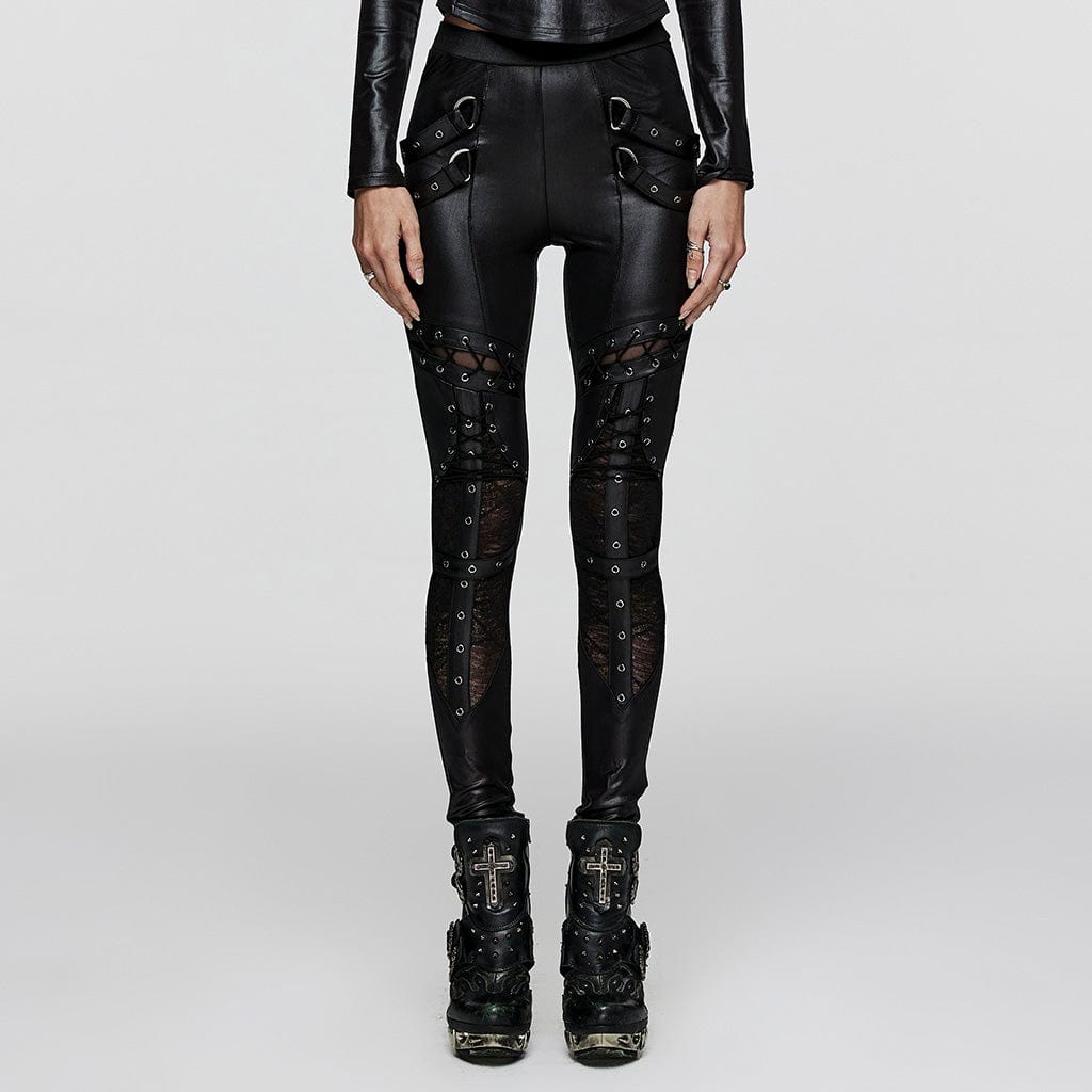 Women's Punk Ripped Eyelet Chain Leggings – Punk Design