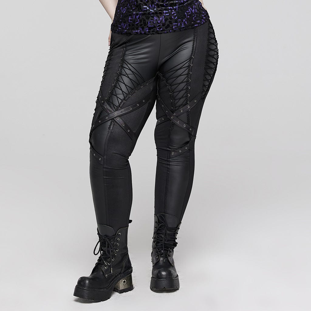 Women's Plus Size Punk Side Zip Faux Leather Pants With Belt – Punk Design