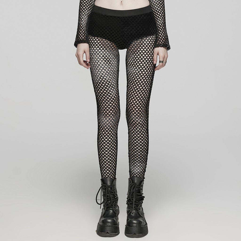 Women's Punk Mesh Cutout Lace-Up Leggings – Punk Design