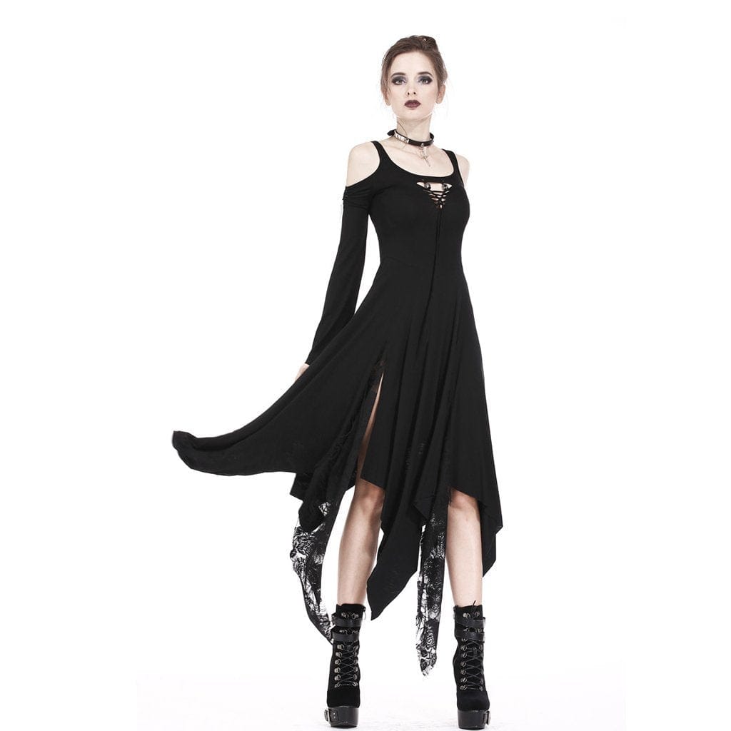 Women's Goth Layered Flare Sleeve Strappy Maxi Dress – Punk Design