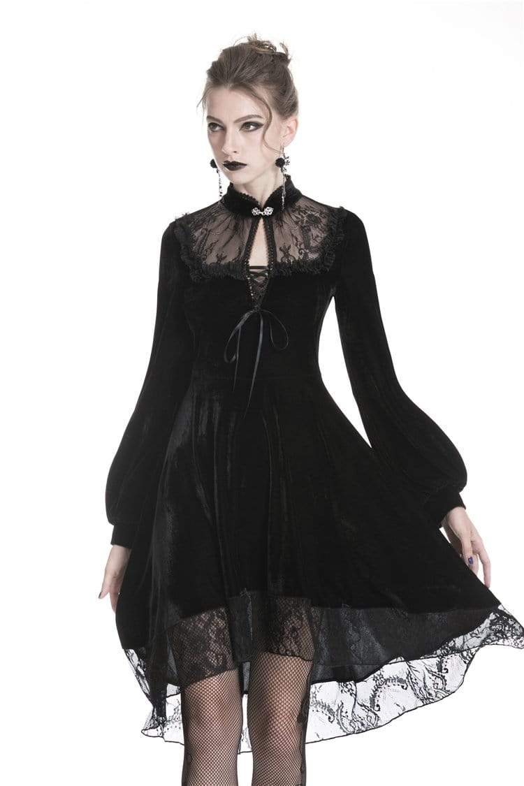 Women's Gothic Floral Lace Overlaid Velvet Sexy Dresses – Punk Design