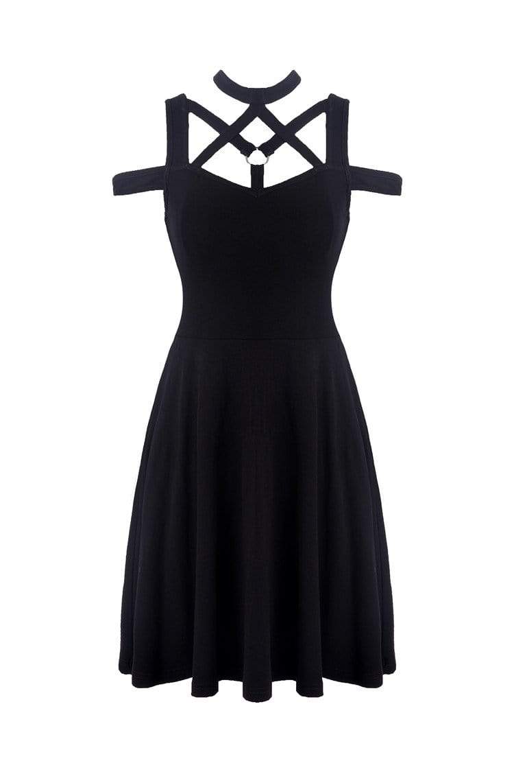 Women's Punk Crisscross Off-Shoulder Black Little Dress – Punk Design