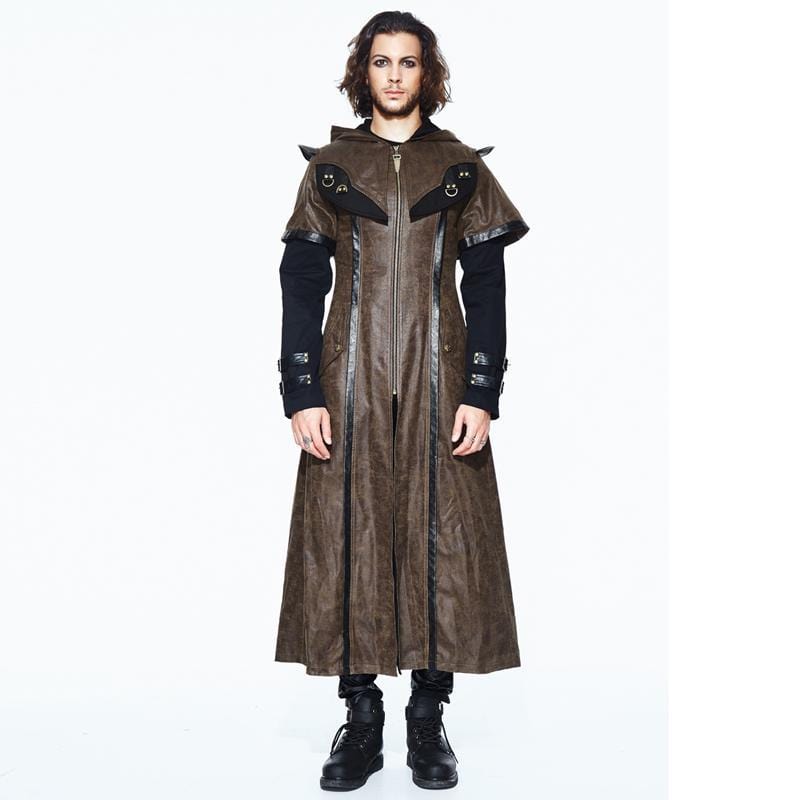 Men's Goth Faux Leather Duotone Long Coat – Punk Design