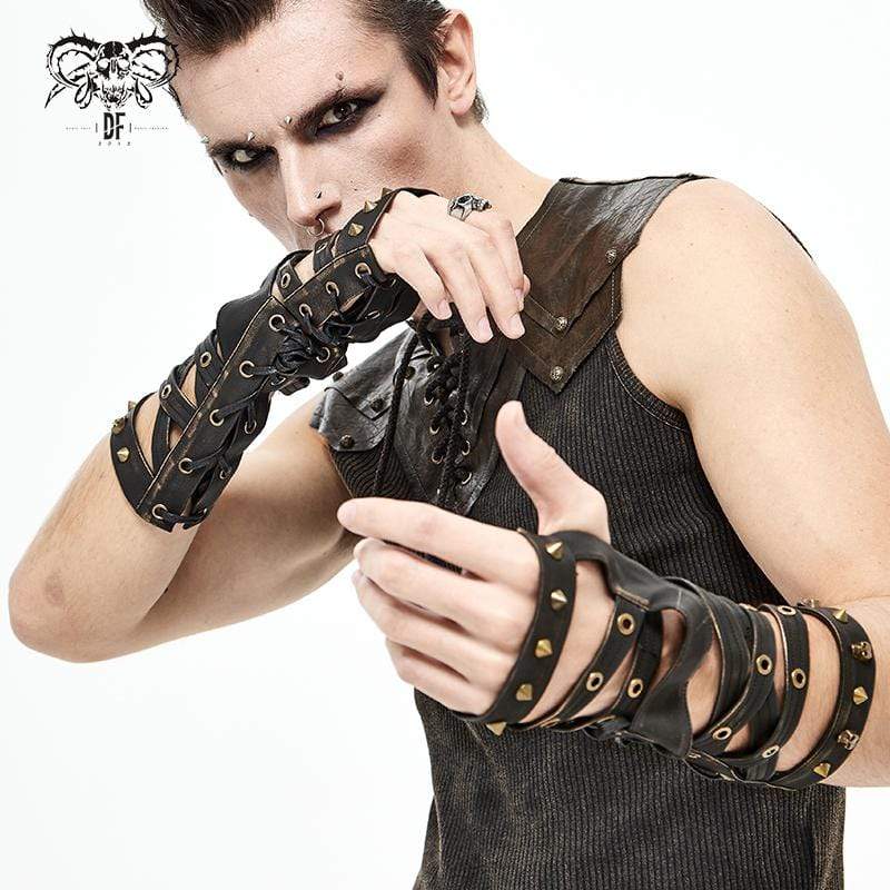 1set Punk Gothic Costume Accessories Set, Heavy Metal Bandana Handkerchief,  PU Leather Gloves With Chain, Waist Chain And Arm Fake Tattoo Cuff For Men