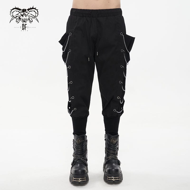 Men's Punk Big-pocket Eyelets Jogger Pants with Strap Belt – Punk Design
