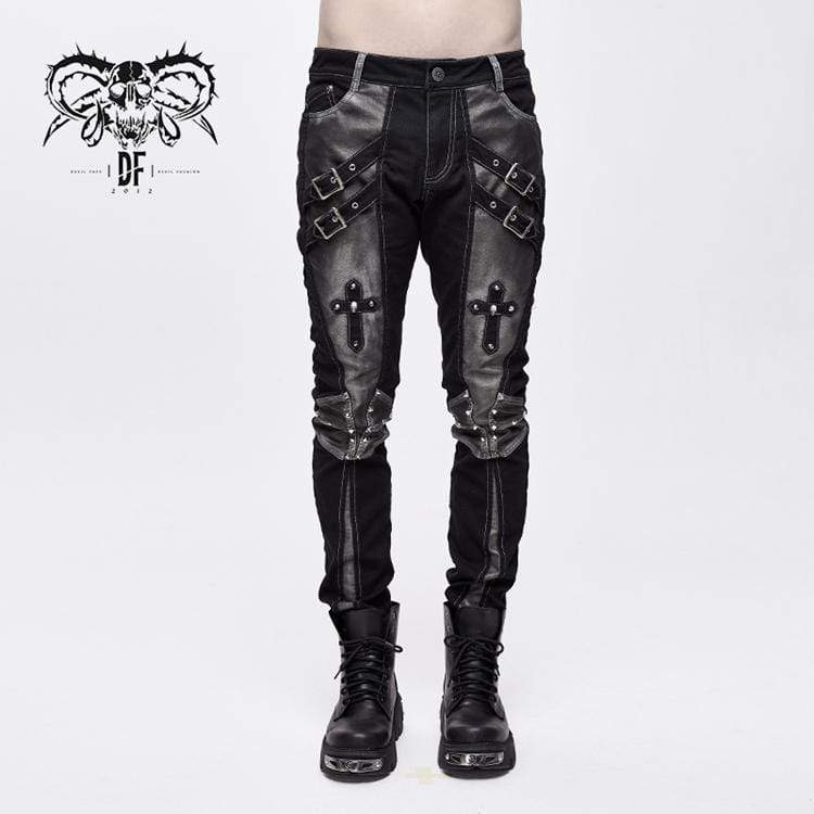 Men's Punk Cross Rivets Faux Leather Pants – Punk Design