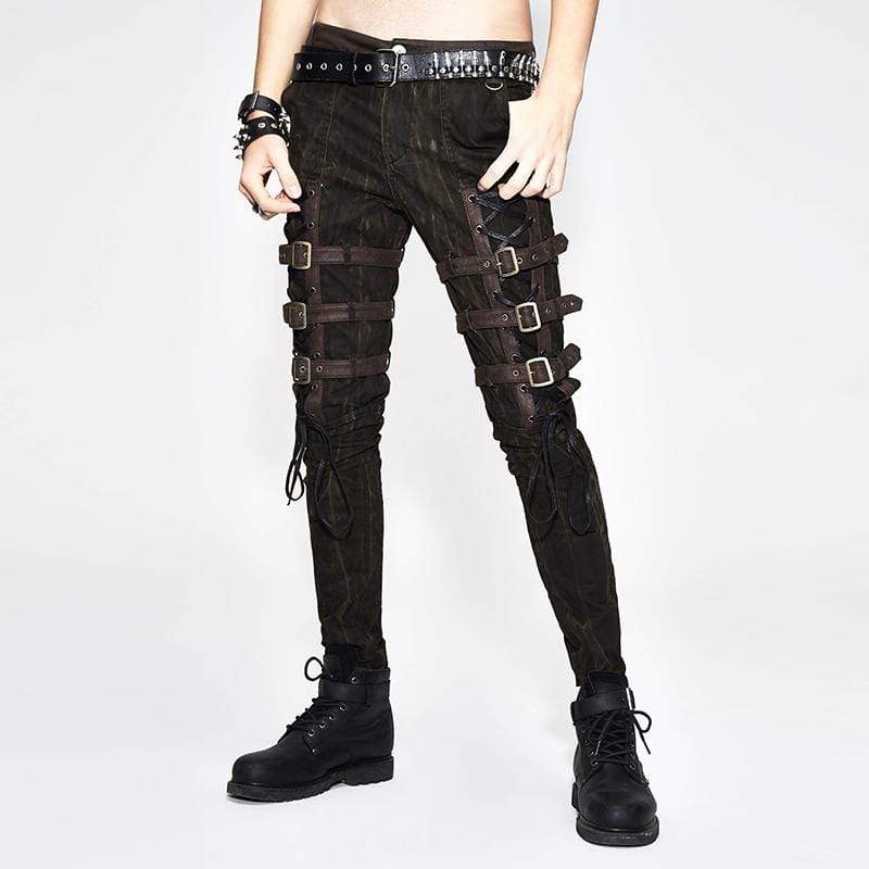 Punk Rave Men's Armor Knee Distressed Jeans Zippers Slim Fit Jeans Pockets  (L, Black) at  Men's Clothing store