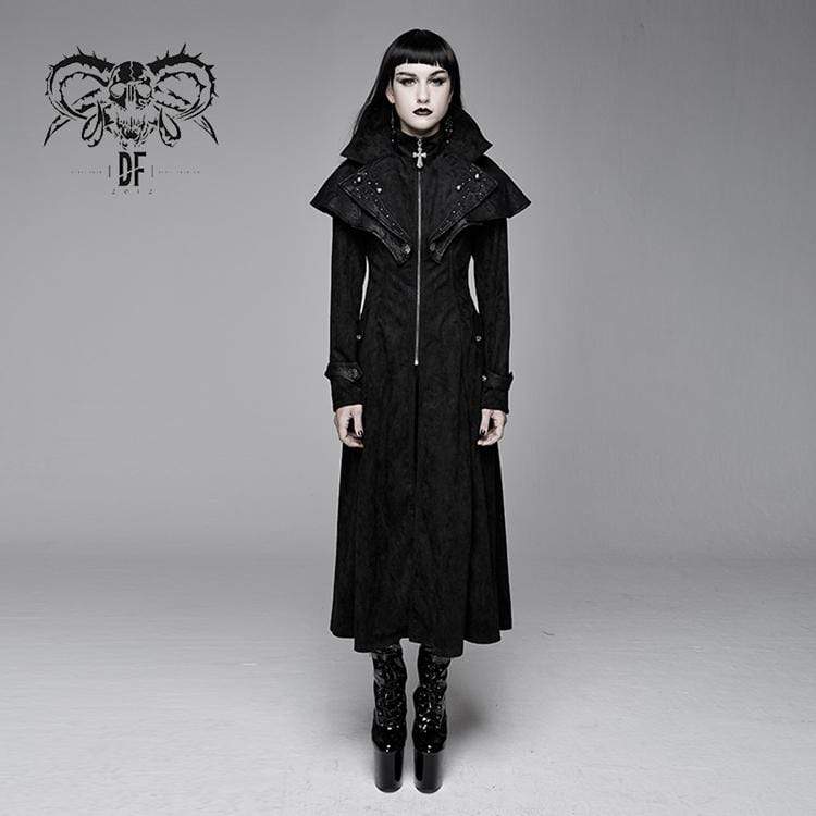 Men's Goth Stand Collar Front Zip Long Jacket – Punk Design