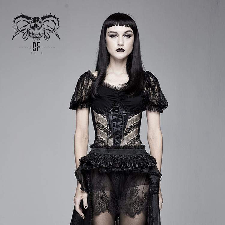 Women's Goth Sheer Lace Puff Sleeved Tops – Punk Design