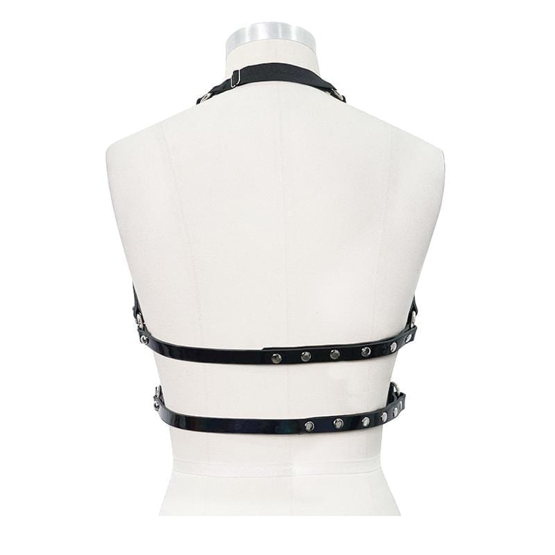 Womens Gothic Faux Leather Body Harness With Rivets Punk Design