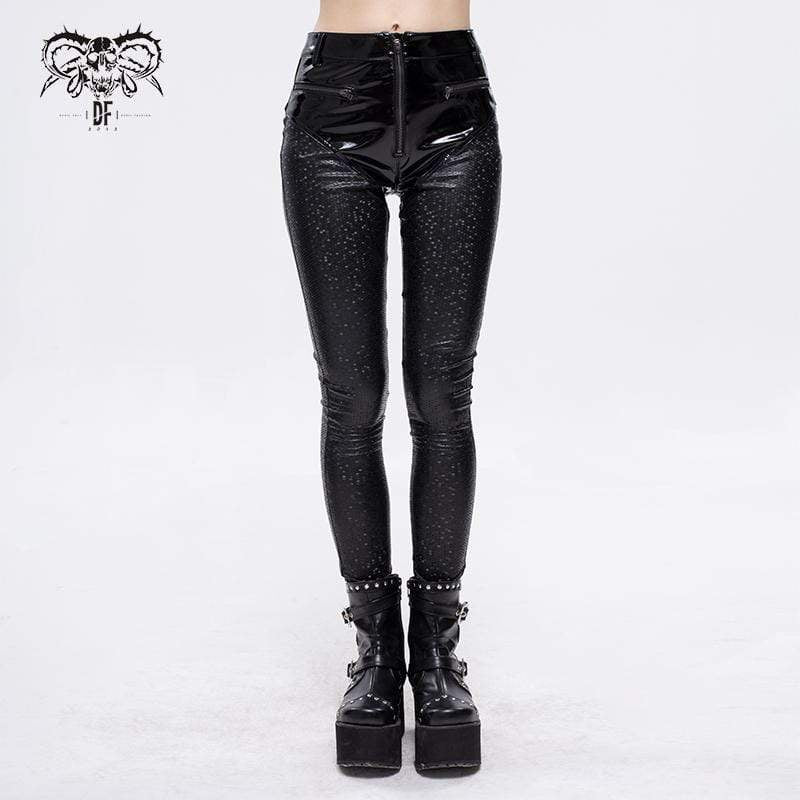 Gothic Pastel Black Skin Tight Elastic Leather Trousers