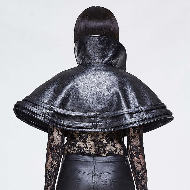 Womens Gothic High Collar Faux Leather Cape – Punk Design