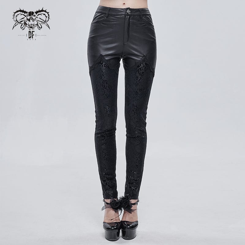 Women's Gothic Lace Splice Faux Leather Leggings – Punk Design