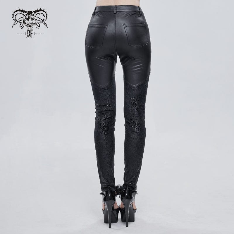 Women's Gothic Lace Splice Faux Leather Leggings – Punk Design