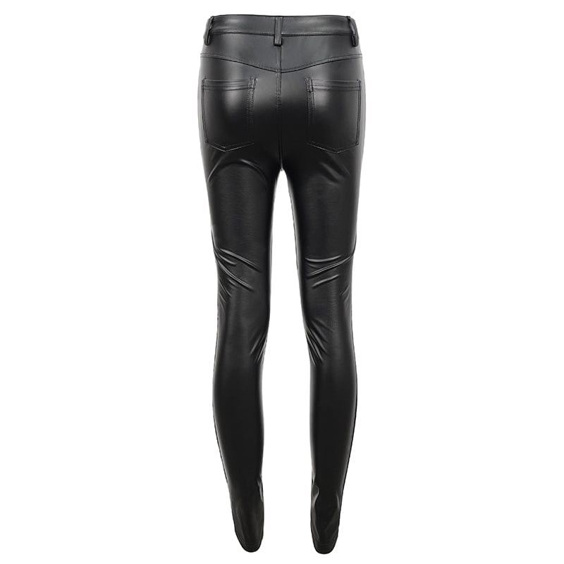 Women's Gothic Lace Splice Faux Leather Leggings – Punk Design