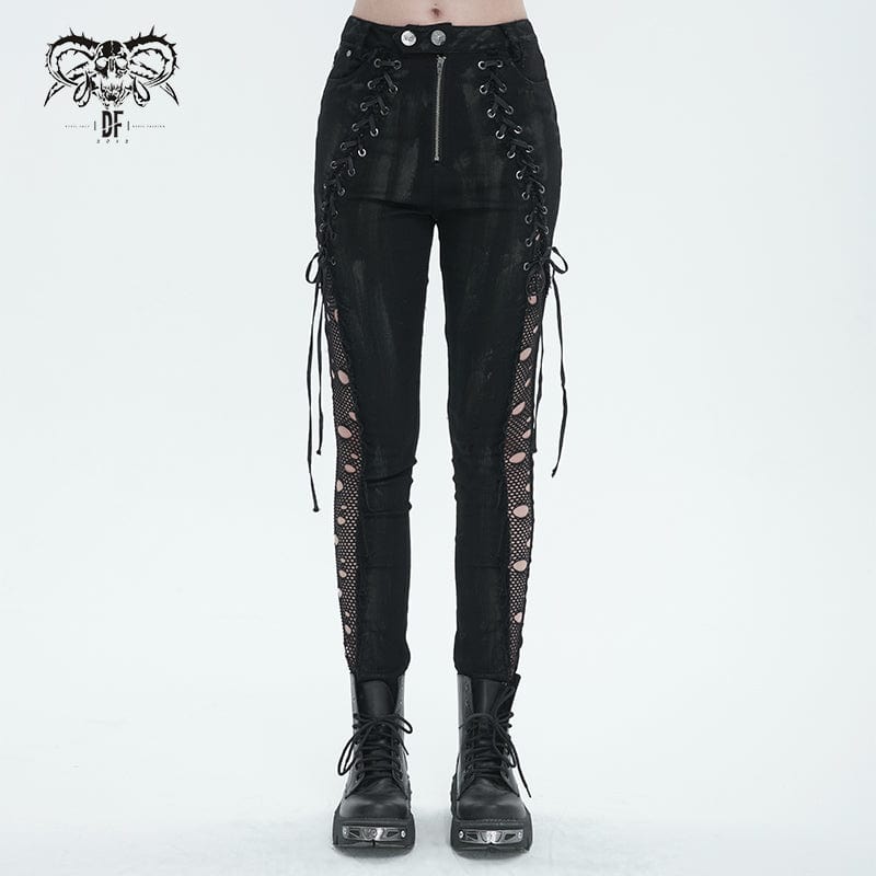 Women's Punk Mesh Cutout Lace-Up Leggings – Punk Design