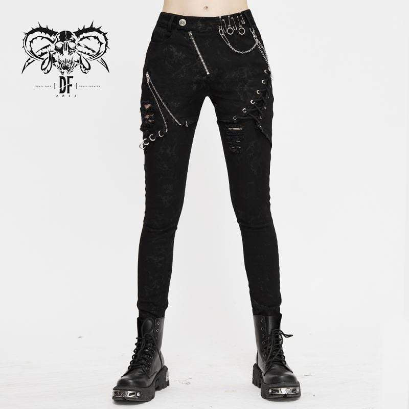Women's Punk Rock Style Slim Cut out Pants Skinny Cotton Hollow out Knee  Fantasy Ripped Legging Drop Ship Black White Colors in M, XL, XXL