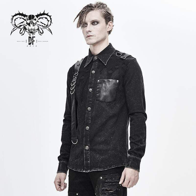 Camisas De Mezclilla Con Arnes De Malla Punk Para Hombre Diseno Punk