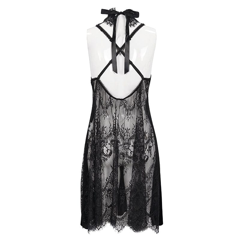 Women's Gothic Halterneck Backless Sexy Velet Nightgown – Punk Design