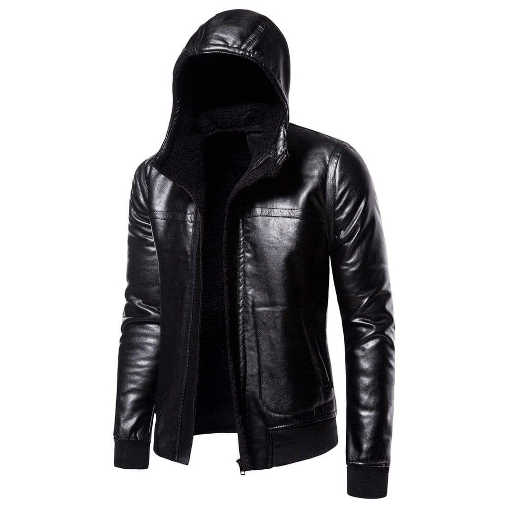 Men's Punk Wool-like Lapel Collar Faux Leather Jackets With Hood – Punk ...