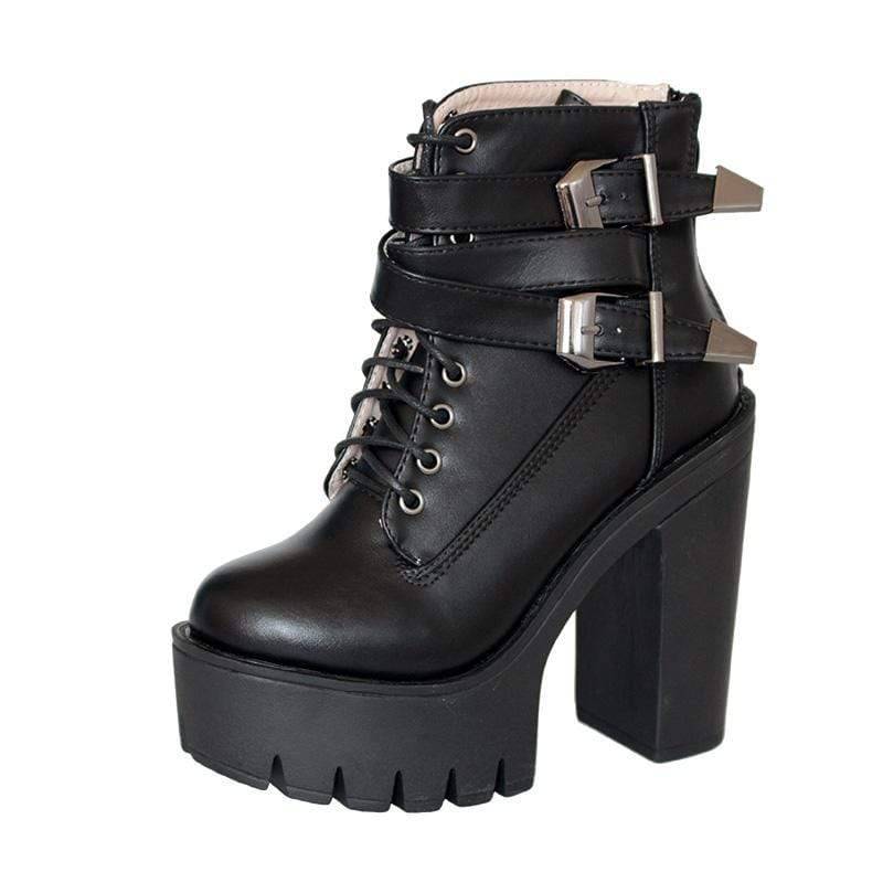 Women's Gothic Punk Lace-up Buckles Chunky Heel Boots – Punk Design