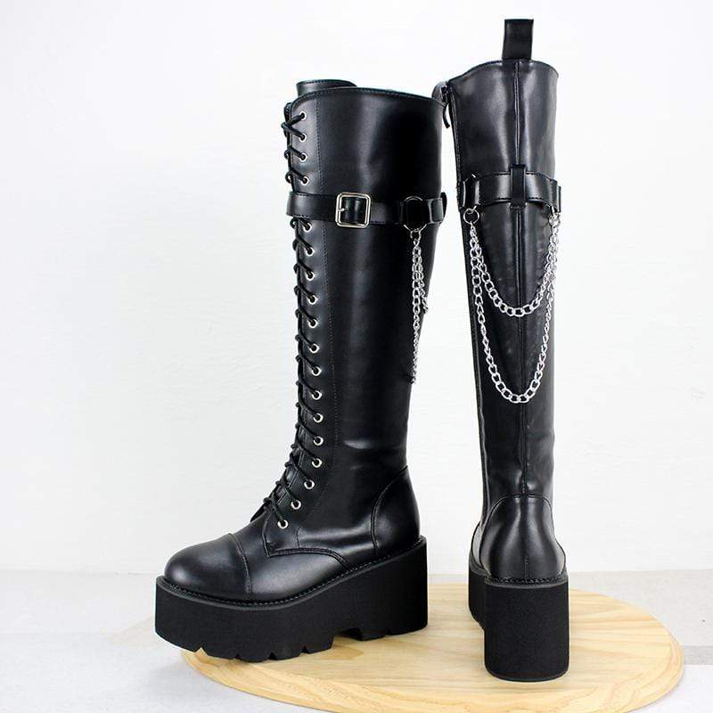 Women's Gothic Punk Zipper Thigh High Boots with Chain – Punk Design