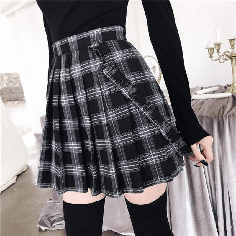 Deadly Delight' Black Grunge Skirt with White Stripes Black / Xs