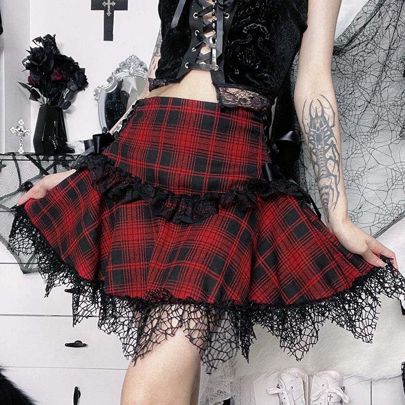 Second Life Marketplace - .Solum. Womens Red Tartan Punk Rocker Complete  Outfit - full ladies goth punk ensemble with leather tank, skirt & boots