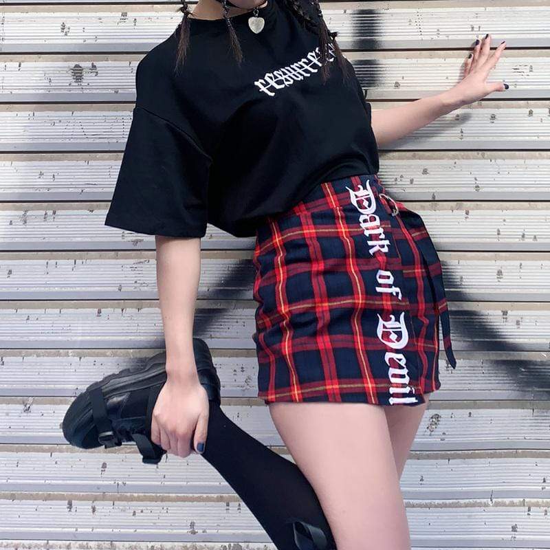 Women's High-waisted Lace-up Suede Plaid Skirts – Punk Design
