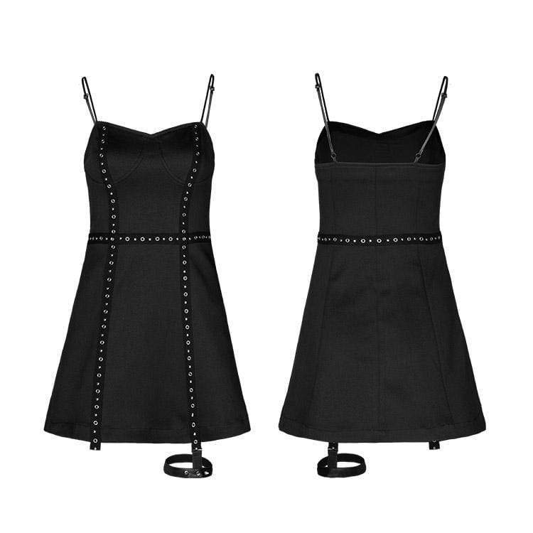 Women's Goth Black Slip Dress With Leg Ring – Punk Design