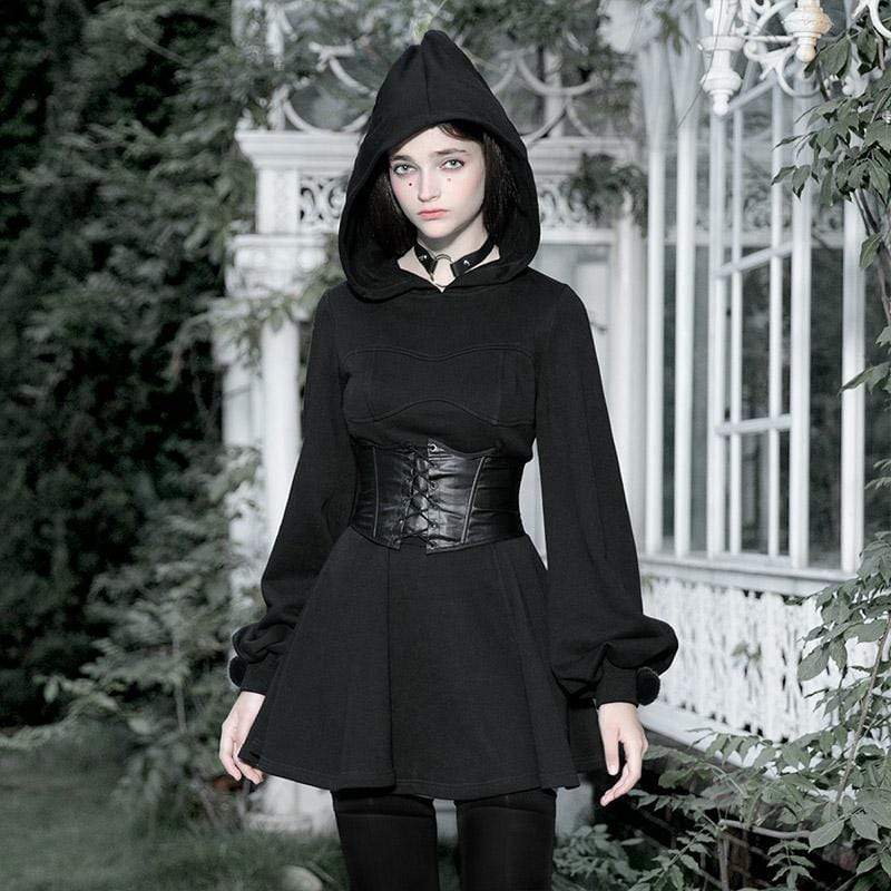 Vestidos góticos manga larga con capucha de bruja para mujer - Diseño punk