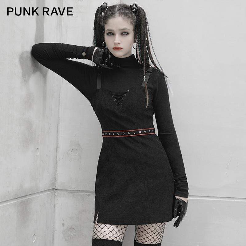 TSMNZMU Vestido de mujer gótico vestido punk con cinturón ropa gotica  casual mujer punk vestido