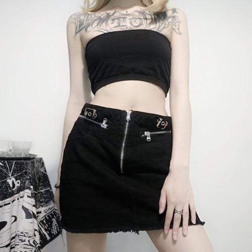 Womens Goth Front Zipper Black Mini Skirt Punk Design 8079