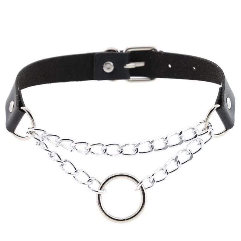 Women S Goth O Ring Double Layer Faux Leather Choker Punk Design