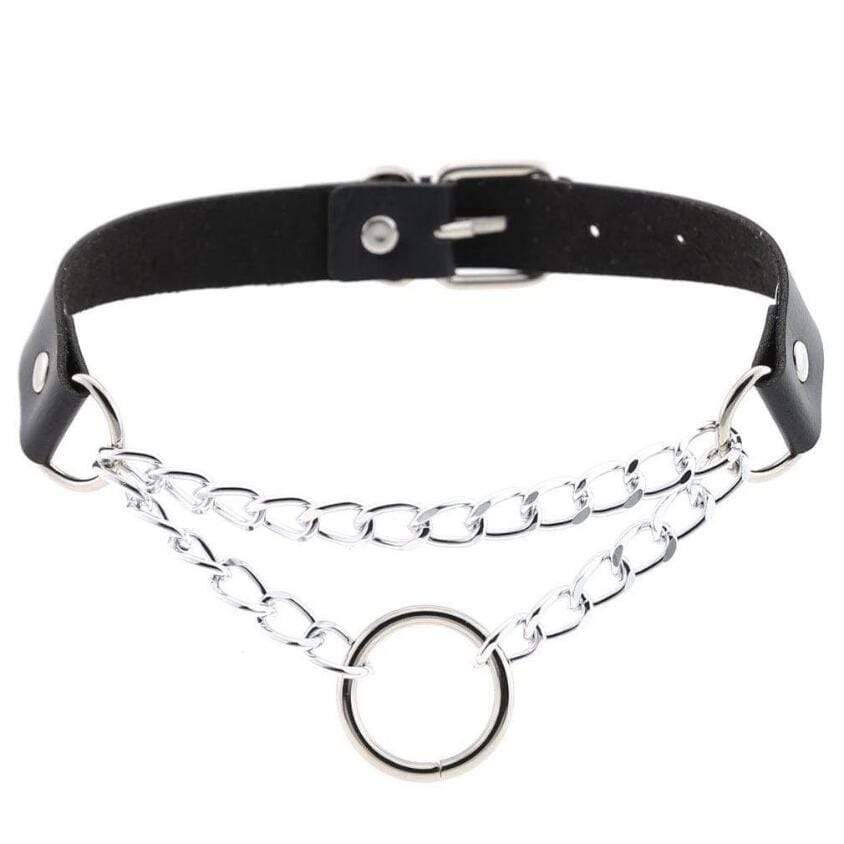 Gothic Loose Chain O Ring Faux Leather Choker