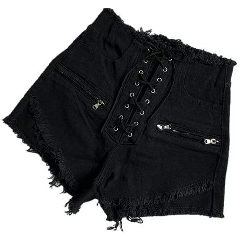 womens high waisted black denim shorts