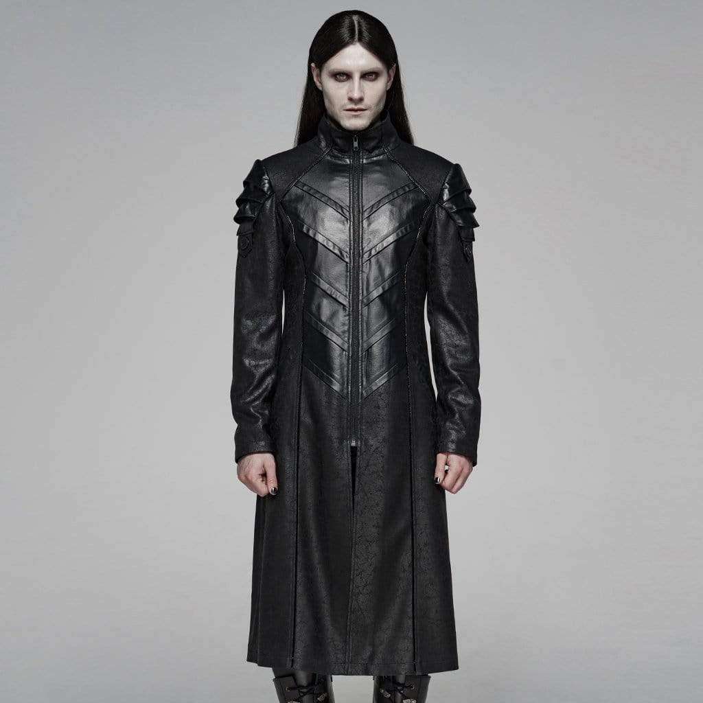 Men's Goth Military Style Stand Collar Long Coat – Punk Design