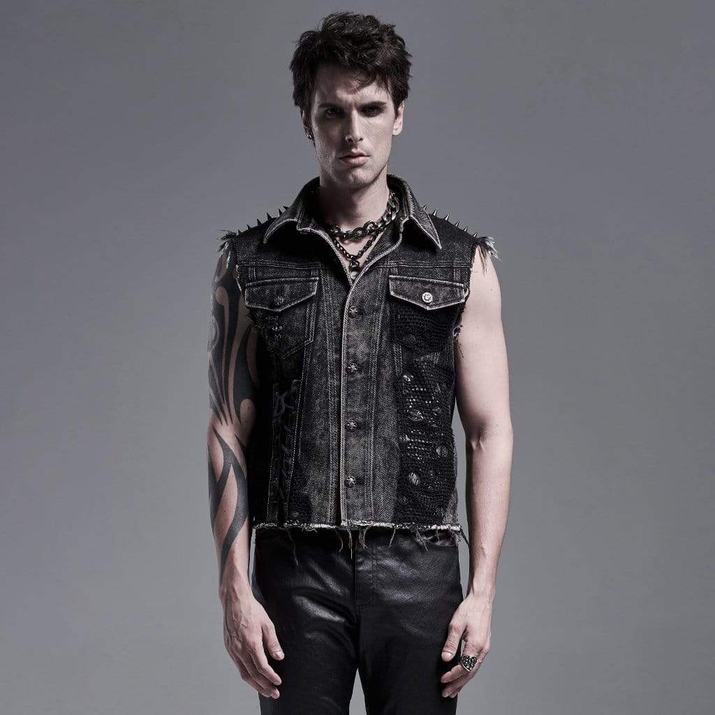 Chalecos De Mezclilla Punk Con Remaches Para Hombre Diseno Punk