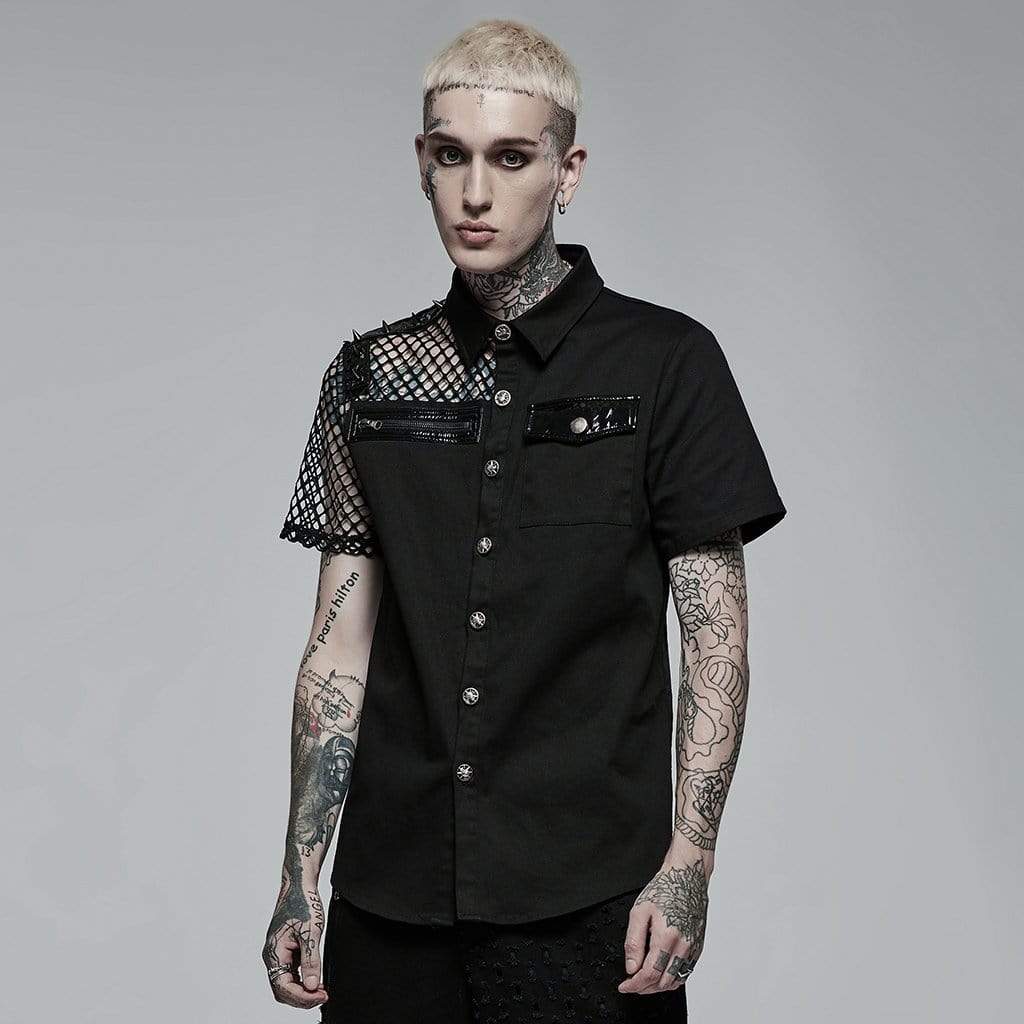 Men's Punk Double Color Splice Plaid Shirt – Punk Design